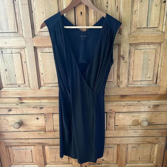 Women's All Saints US‎ 2 / UK 6 Black Silk Albe Dress Faux Wrap Drape - Picture 2 of 12